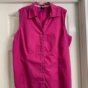 Basic Editions Women's Fuchsia Color Sleeveless Blouse, Size XL